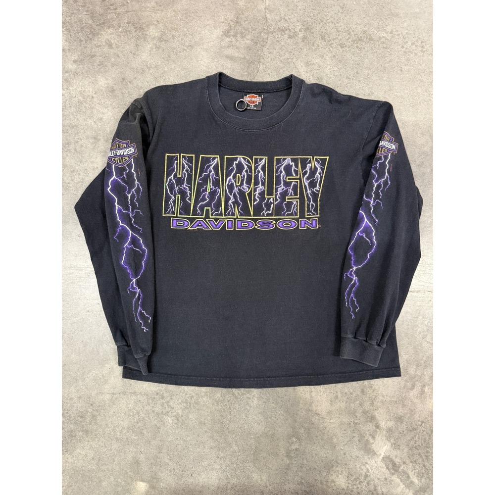 Vintage 90s Harley Davidson 1995 Purple Lighting Men's L Longsleeve Shirt USA